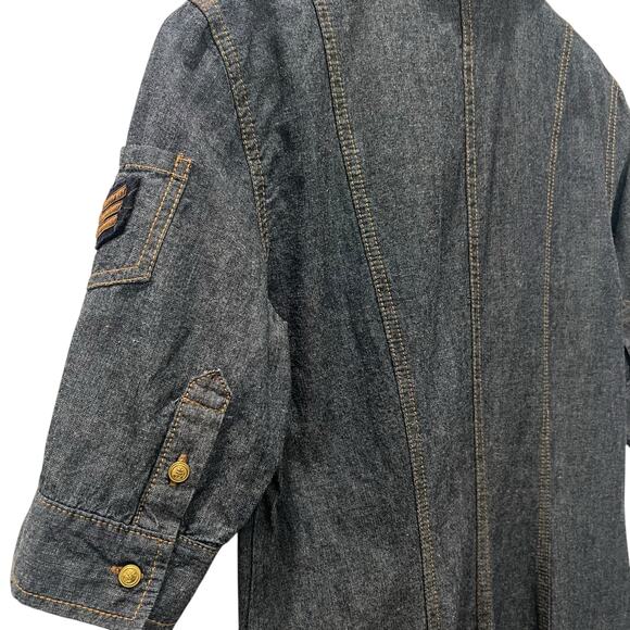 Ralph Lauren LRL Lauren Jeans Blue Denim Dress Military Size 8 Midi Short Sleeve - Picture 8 of 12